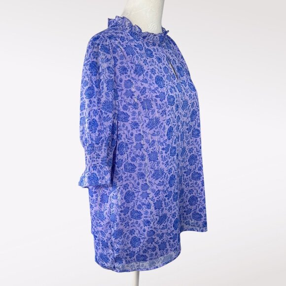 J.Crew Floral Blouse Ruffle Neck Keyhole Front Flowy Sleeve Medium - Picture 6 of 9